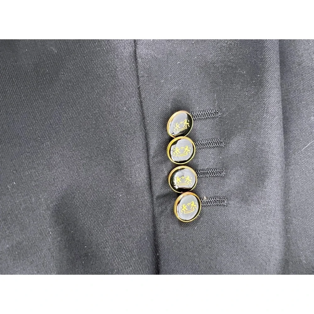 Mantoni Mens Super 140s Wool Blazer Black 3 Button Gold Crest Sport Coat 48L‎